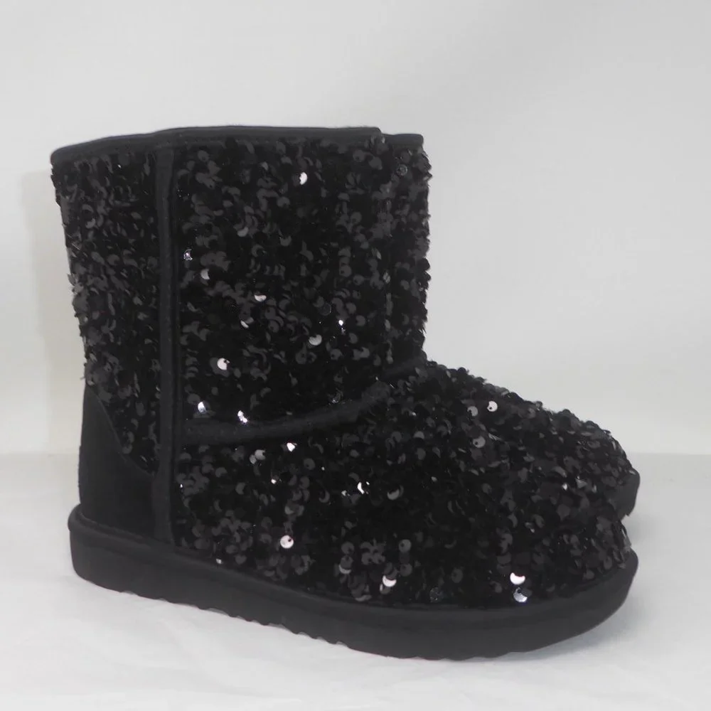 UGG Kids Black Sequin Classic Short Boot